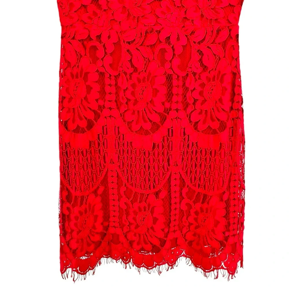 Lulus Pearson Red Lace Dress Sz M Eyelet Lace Flutter Short Dress Sleeve V Back